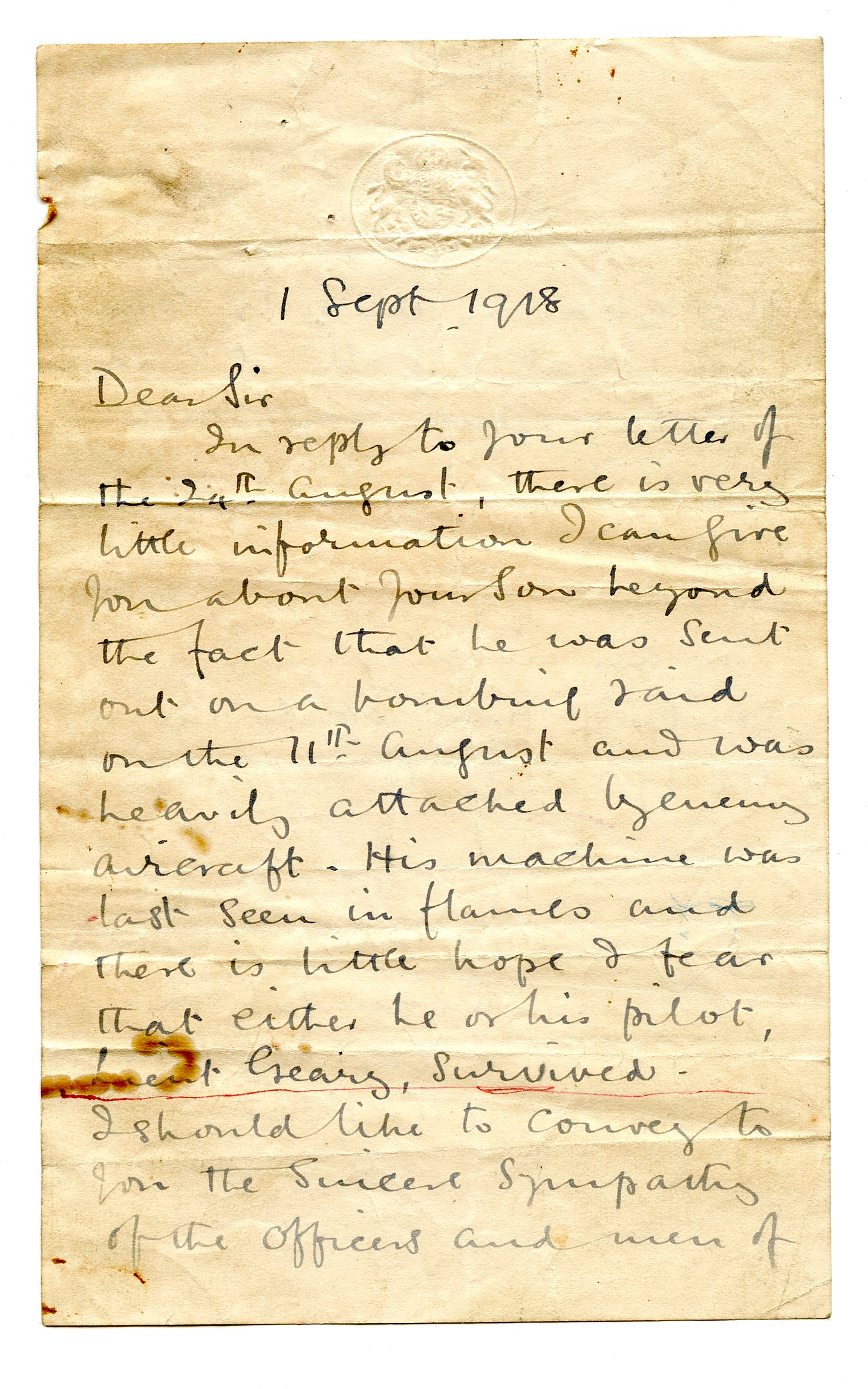 Handwritten letter to Albert Edgell