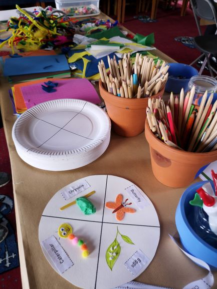 craft materials all laid out ready for a schools workshop