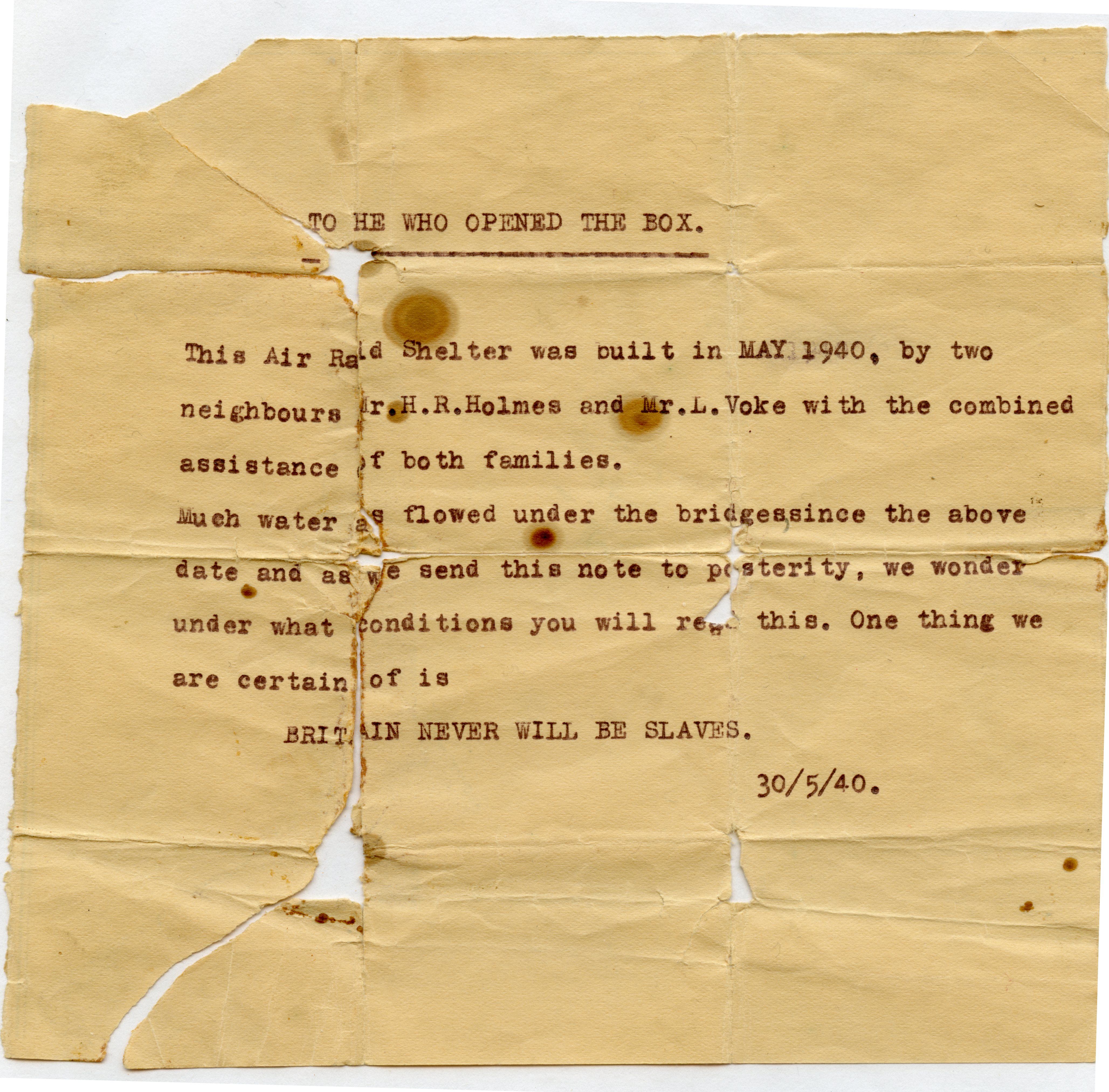 Typed letter dated May 1940
