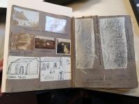 an open scrapbook showing pictures and drawings of churches in west sussex