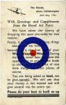 A leaflet with an image of a plane and the RAF symbol as well as text asking for donations for war weapons week 1941