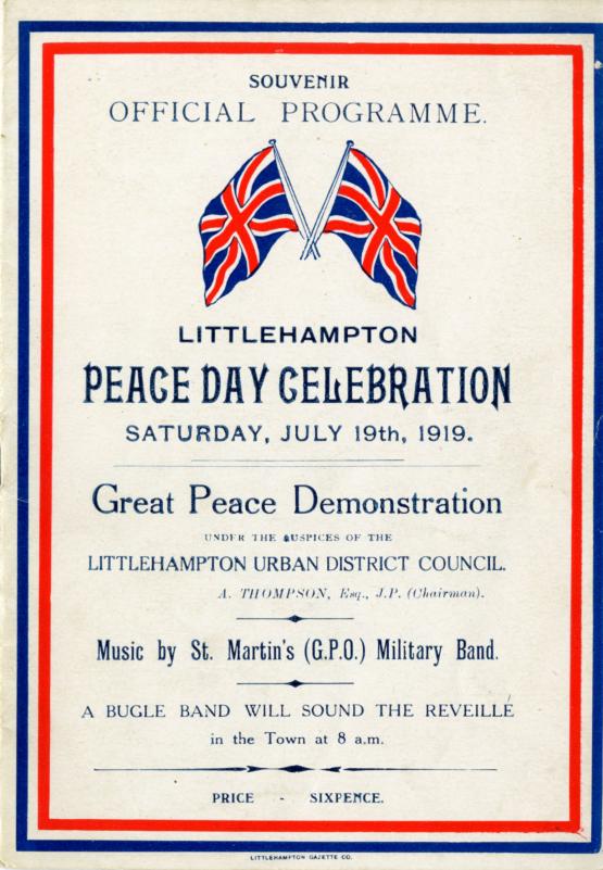 A programme for the Peace day celebrations in Littlehampton, 1918.